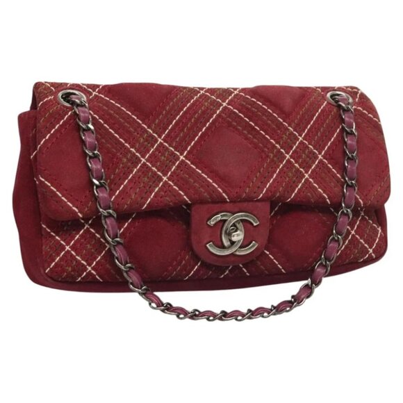 CHANEL Wild Stitch Chain Shoulder Bag Suede Bordeaux Silver CC Auth 127259 - Picture 1 of 14